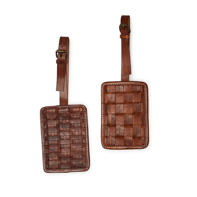Chestnut Woven Leather Luggage Tag | Assorted Travel Two's Company  Paper Skyscraper Gift Shop Charlotte