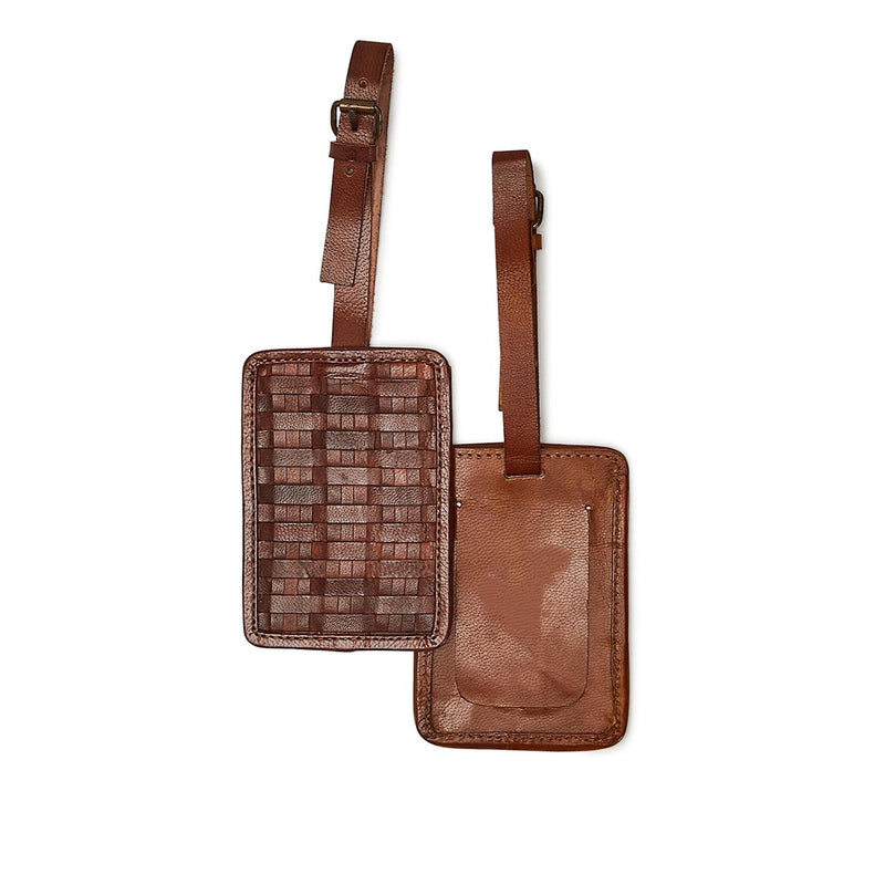 Chestnut Woven Leather Luggage Tag | Assorted Travel Two&