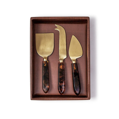 Tortoise Swirl Cheese Knives | Set of Three Kitchen Accessories Two's Company  Paper Skyscraper Gift Shop Charlotte
