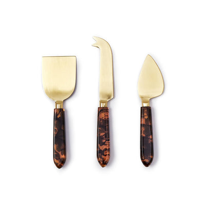 Tortoise Swirl Cheese Knives | Set of Three Kitchen Accessories Two's Company  Paper Skyscraper Gift Shop Charlotte