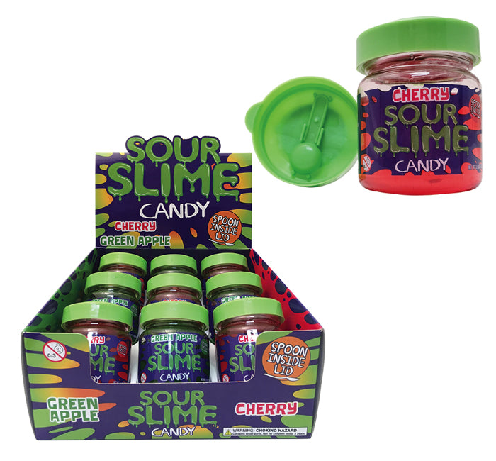Sour Slime Candy - Green Apple & Cherry with Spoon - 3.5 OZ