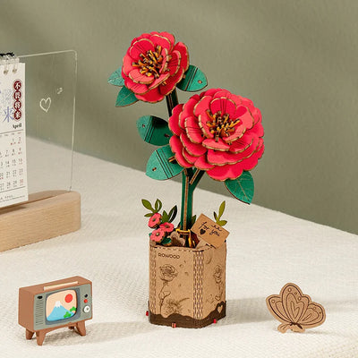 Red Camellia DIY Wooden Flower 3D Puzzle Arts & Crafts Robotime  Paper Skyscraper Gift Shop Charlotte