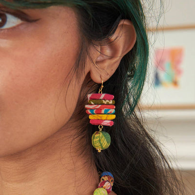 Kantha Stacked Triangle Earrings  WorldFinds  Paper Skyscraper Gift Shop Charlotte
