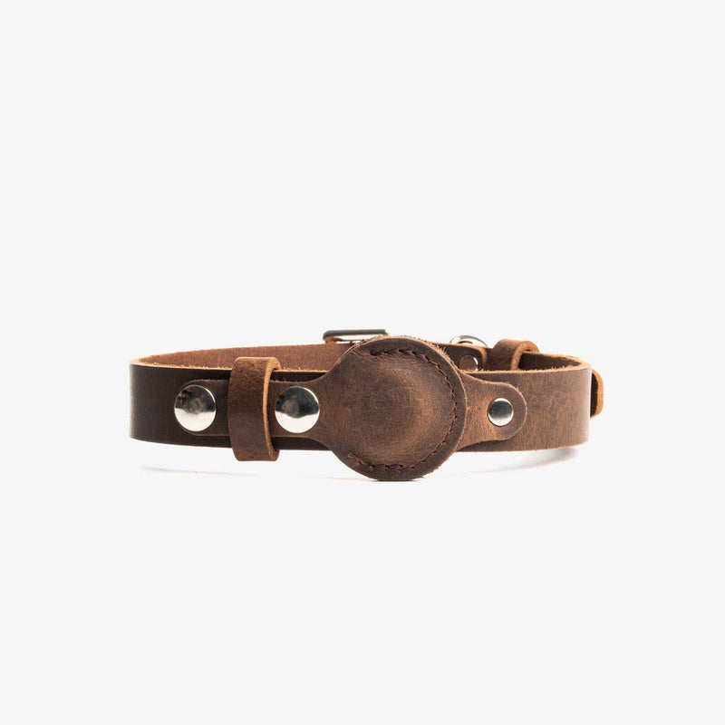 Leather AirTag Dog Collar: Small (for 10.25"-13.5" neck) / Thick Dark Brown Pets Rustico  Paper Skyscraper Gift Shop Charlotte