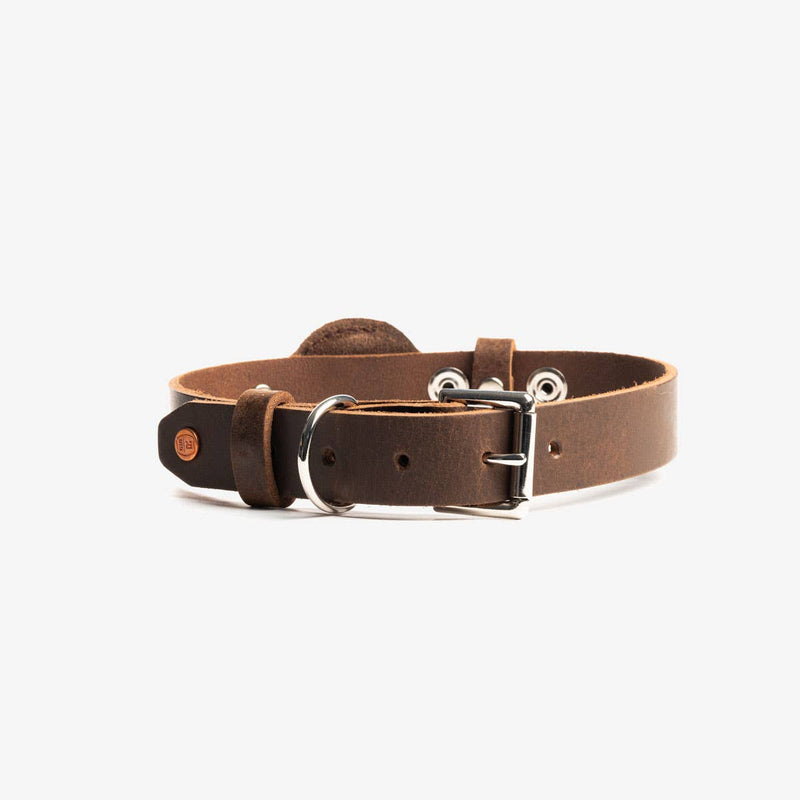 Leather AirTag Dog Collar: Medium (for 12.75"-17"neck) / Thick Dark Brown Pets Rustico  Paper Skyscraper Gift Shop Charlotte