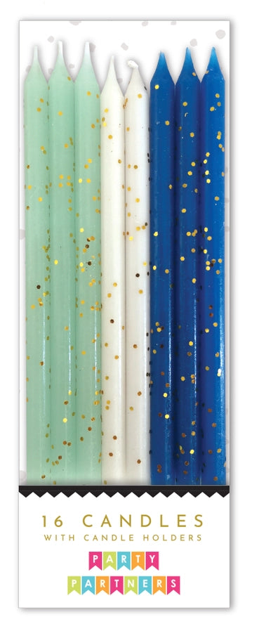Blue Tones Gold Glitter Candle Set Partyware Party Partners  Paper Skyscraper Gift Shop Charlotte