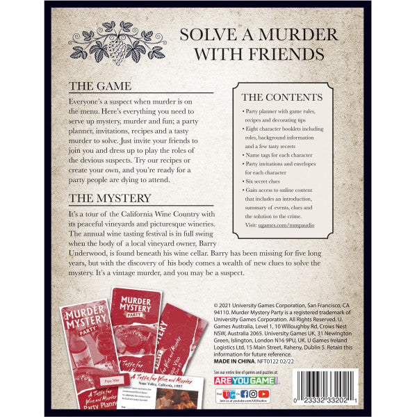 A Taste for Wine and Murder | Murder Mystery Party Game Adult Games University Games  Paper Skyscraper Gift Shop Charlotte