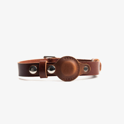 Leather AirTag Dog Collar: Medium (for 12.75"-17"neck) / Thick Dark Brown Pets Rustico  Paper Skyscraper Gift Shop Charlotte