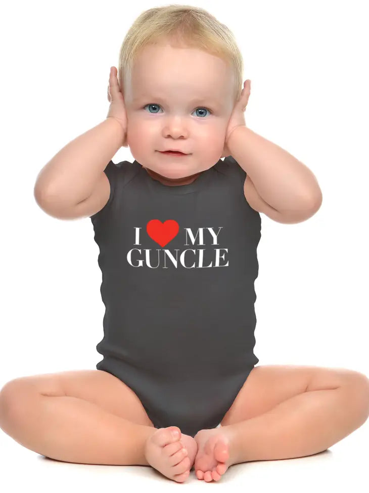 I Love My Guncle Baby Bodysuit |  6-12M - Grey Baby Wry Baby  Paper Skyscraper Gift Shop Charlotte