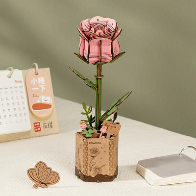 Pink Rose DIY Wooden Flower 3D Puzzle Arts & Crafts Robotime  Paper Skyscraper Gift Shop Charlotte