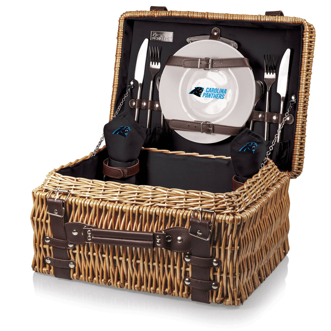 Carolina Panthers Champion Picnic Basket: Black with Brown Accents