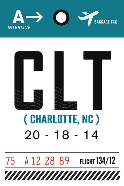 Charlotte, North Carolina - CLT - Luggage Tag - Lantern Press Artwork Postcard, Paper