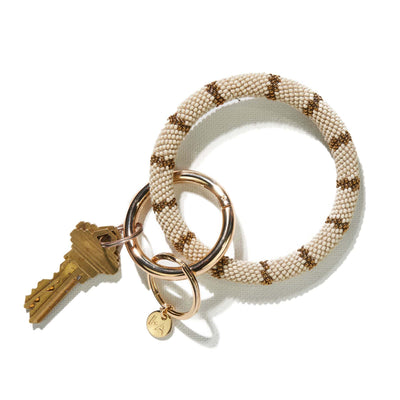 ivory gold stripe seed bead key ring 3.25" Jewelry ink + alloy  Paper Skyscraper Gift Shop Charlotte