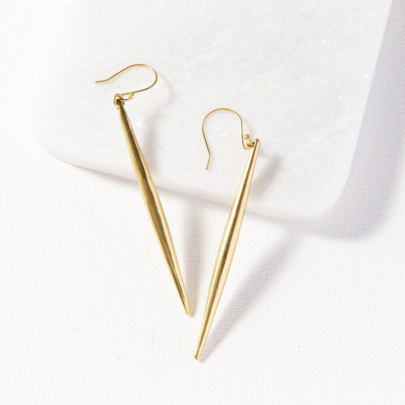 brass quill earrings 3.5" Jewelry ink + alloy  Paper Skyscraper Gift Shop Charlotte