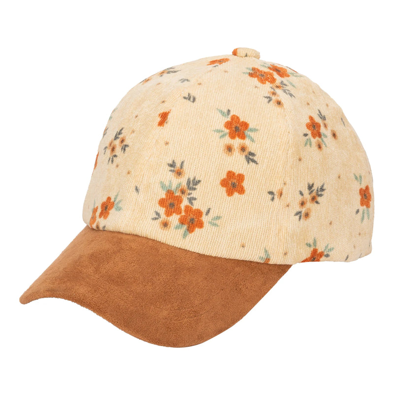 Corduroy Floral Cap | Brown