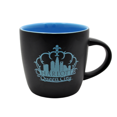 12 Oz. Ceramic Black Mug - Charlotte Crown Skyline Blue Mugs My City Souvenirs  Paper Skyscraper Gift Shop Charlotte