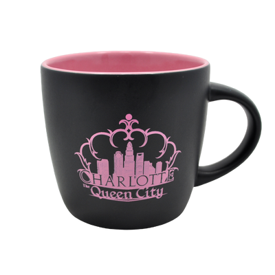 12 Oz. Ceramic Black Mug - Charlotte Crown Skyline Pink Mugs My City Souvenirs  Paper Skyscraper Gift Shop Charlotte