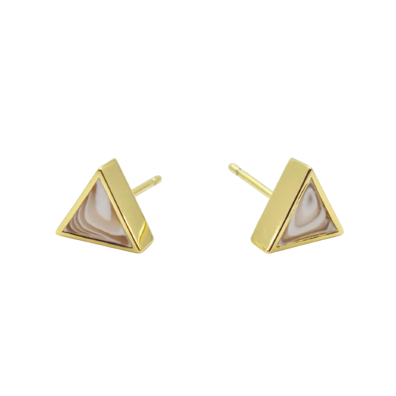 Crystal Quartz Triangle Stud Earrings Earrings Cold Gold  Paper Skyscraper Gift Shop Charlotte