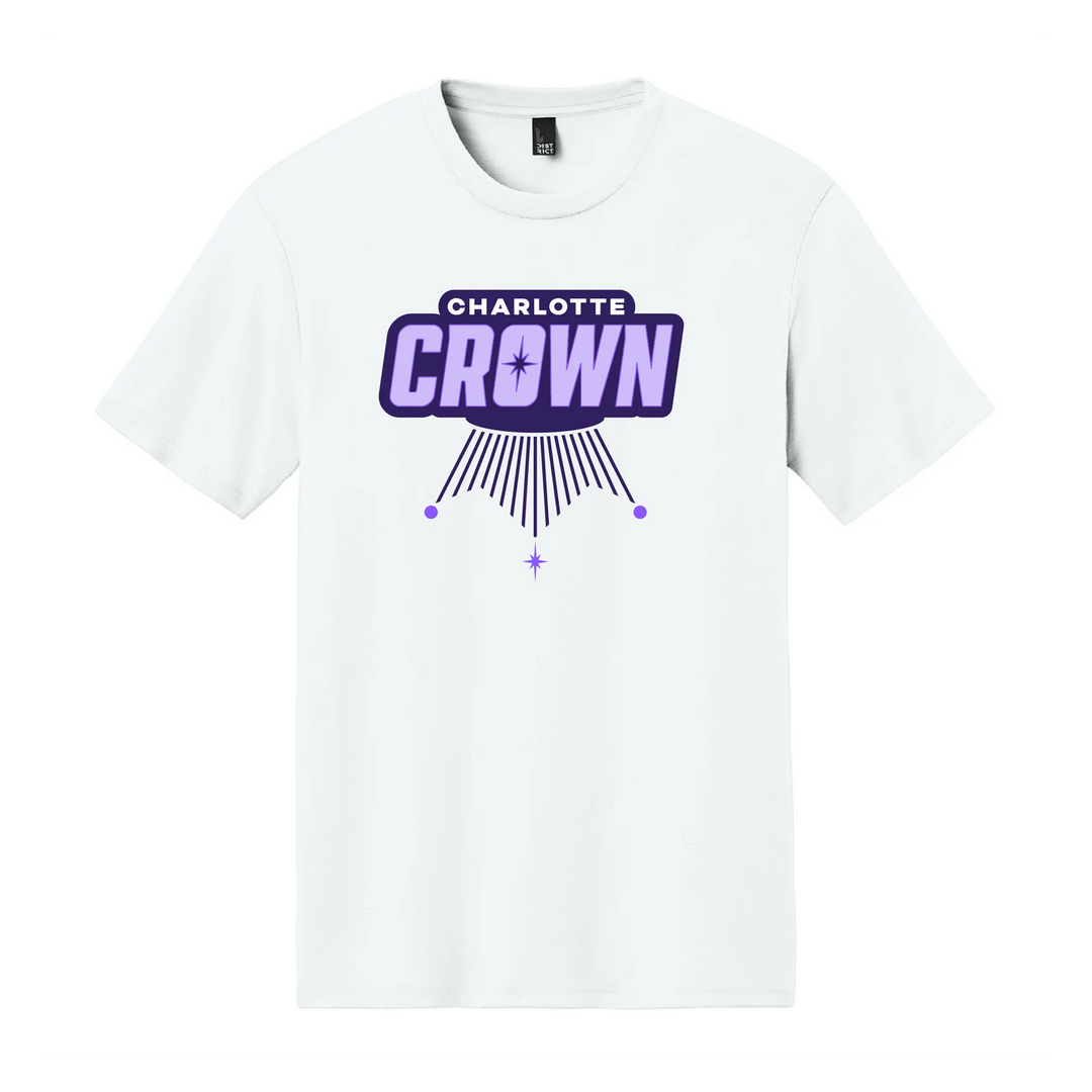 Charlotte Crown District White Triblend Logo Tee - Extra Large