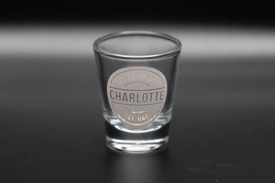 Charlotte Shot Glass Round Logo Drinkware Anna Gelbach  Paper Skyscraper Gift Shop Charlotte