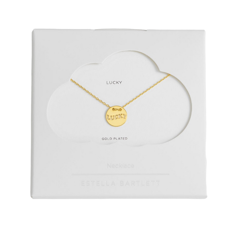 Lucky Cut Out Disc Necklace - Gold Plated Jewelry Estella Bartlett Ltd  Paper Skyscraper Gift Shop Charlotte