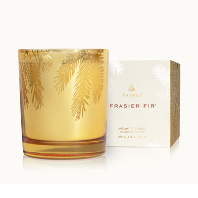 Frasier Fir Gilded Gold 6.5oz Poured Pine Needle Candle Holiday Thymes  Paper Skyscraper Gift Shop Charlotte
