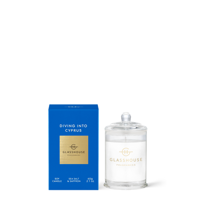 Diving into Cyprus | 2.1 oz. Candle Home & Garden Glass House Fragrances Paper Skyscraper Gift Shop Charlotte