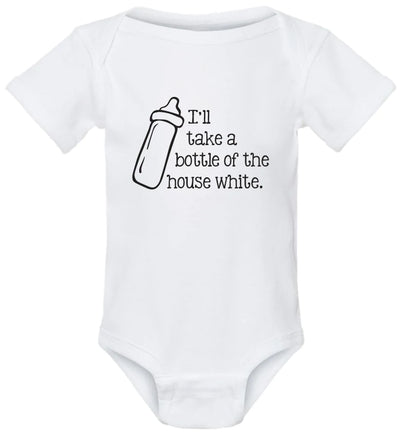 White Onesie - 12M | I'LL TAKE A BOTTLE OF THE HOUSE WHITE Baby Ellembee Home  Paper Skyscraper Gift Shop Charlotte