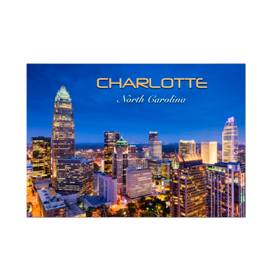 Horizontal Metal Magnet - Charlotte NC Night Skyline Magnets My City Souvenirs  Paper Skyscraper Gift Shop Charlotte