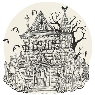 Die-Cut Coloring Haunted House Placemat | 12pk Party Supplies Hester & Cook Paper Skyscraper Gift Shop Charlotte