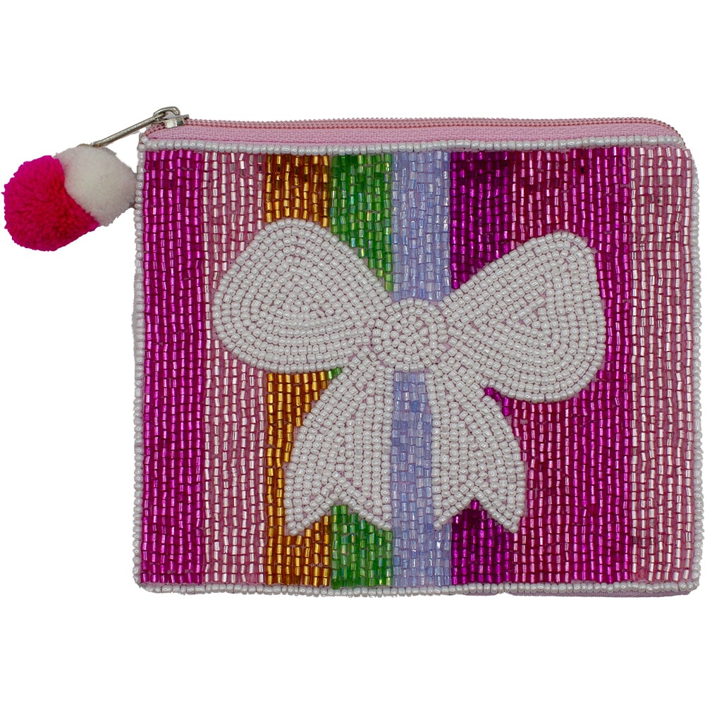 Pink Rainbow Bow Beaded Coin Pouch Apparel & Accessories - Cosmetic Bags & Zip Pouches La Chic Designs Paper Skyscraper Gift Shop Charlotte