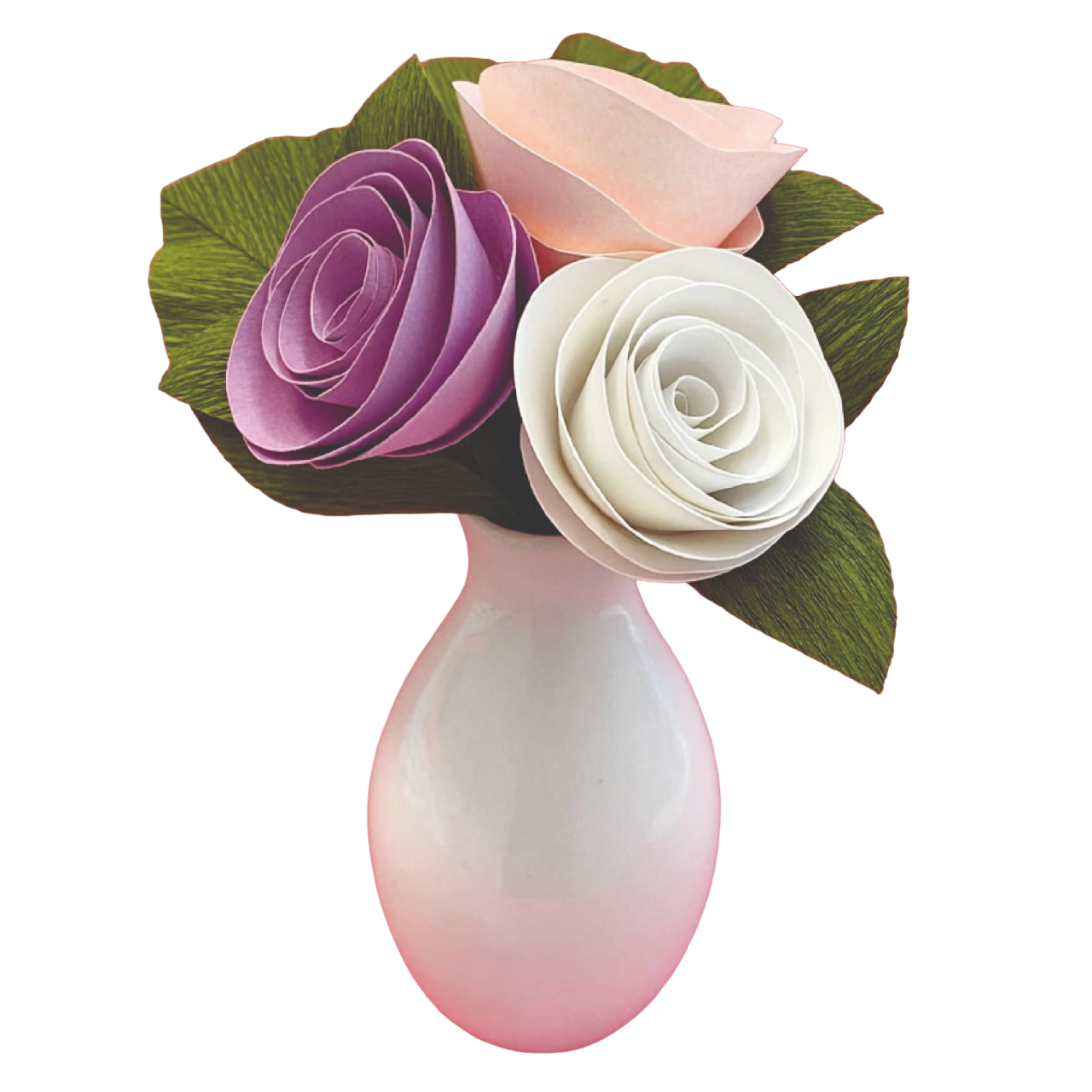 Mini Paper Rose Bouquet (No. 155) WhitePink SwirlWild Orchid / Whit