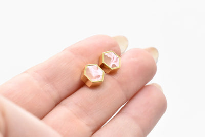 Rose Quartz Hexagon Gold Geometric Earrings Earrings Cold Gold  Paper Skyscraper Gift Shop Charlotte