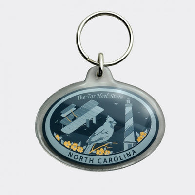 NC Gray and Gold Collage Oval Acrylic Keyring Keychains My City Souvenirs  Paper Skyscraper Gift Shop Charlotte