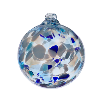 Limited Edition Holiday | Calico Ball | Blue | 3" Home Decor Kitras Art Glass, Inc.  Paper Skyscraper Gift Shop Charlotte