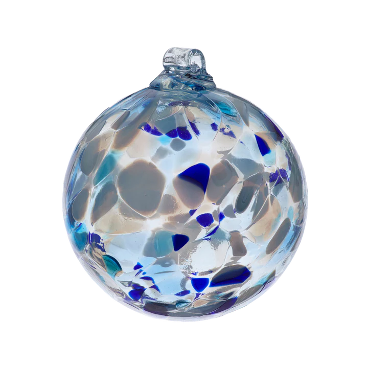 Limited Edition Holiday | Calico Ball | Blue | 3" Home Decor Kitras Art Glass, Inc.  Paper Skyscraper Gift Shop Charlotte