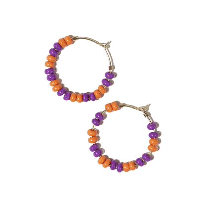 Victoria mixed seed bead hoop earrings orange + purple Jewelry ink + alloy  Paper Skyscraper Gift Shop Charlotte