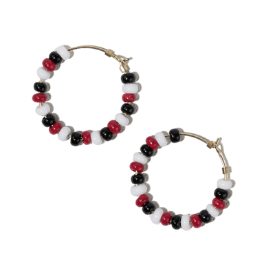 Victoria mixed seed bead hoop earrings red + black Jewelry ink + alloy  Paper Skyscraper Gift Shop Charlotte