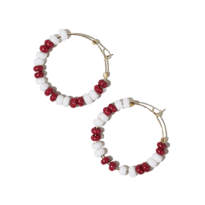 Victoria mixed seed bead hoop earrings white + dark red Jewelry ink + alloy  Paper Skyscraper Gift Shop Charlotte