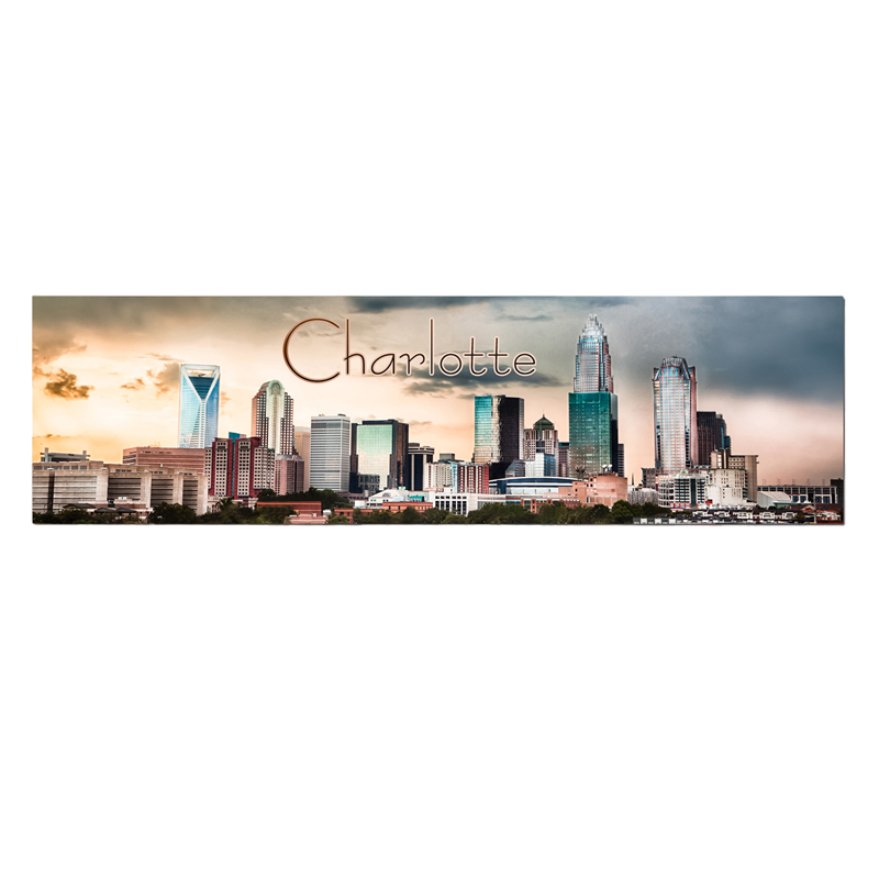 Panoramic Metal Magnet - Charlotte Skyline at Dusk Magnets My City Souvenirs  Paper Skyscraper Gift Shop Charlotte