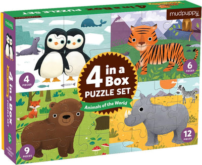 4-in-A-Box Puzzle Set | Mudpuppy Animals of The World Games Chronicle  Paper Skyscraper Gift Shop Charlotte