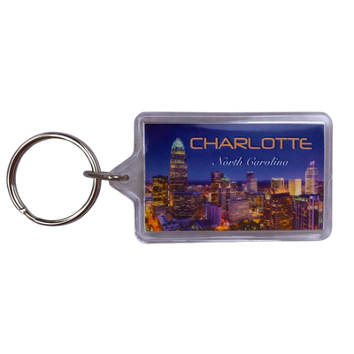 Rectangular Acrylic Keyring - Charlotte Night Skyline Accessories My City Souvenirs  Paper Skyscraper Gift Shop Charlotte