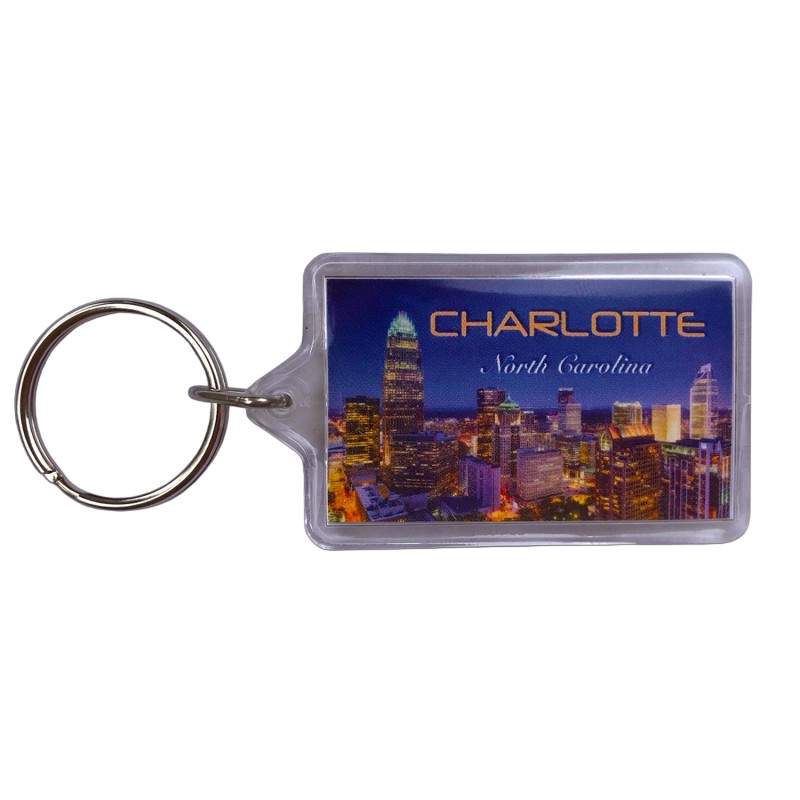Rectangular Acrylic Keyring - Charlotte Night Skyline Accessories My City Souvenirs  Paper Skyscraper Gift Shop Charlotte