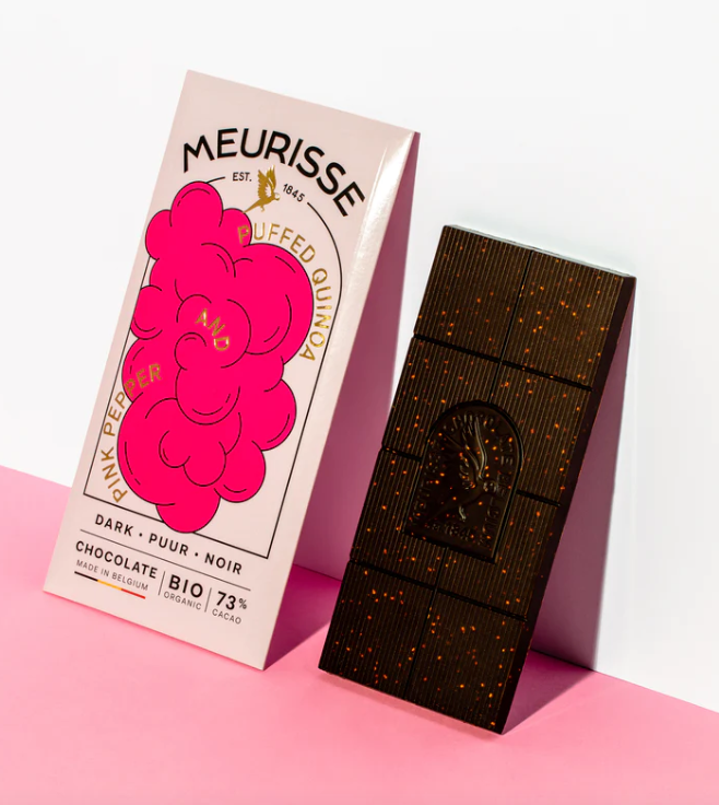 Puffed Quinoa & Pink Pepper 73% Cacao Dark Chocolate Bar