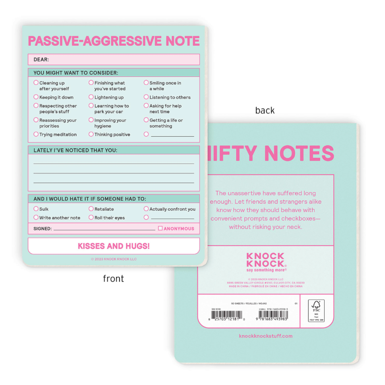 Passive Aggressive Nifty Notepad | Pastel Notepads Knock Knock  Paper Skyscraper Gift Shop Charlotte