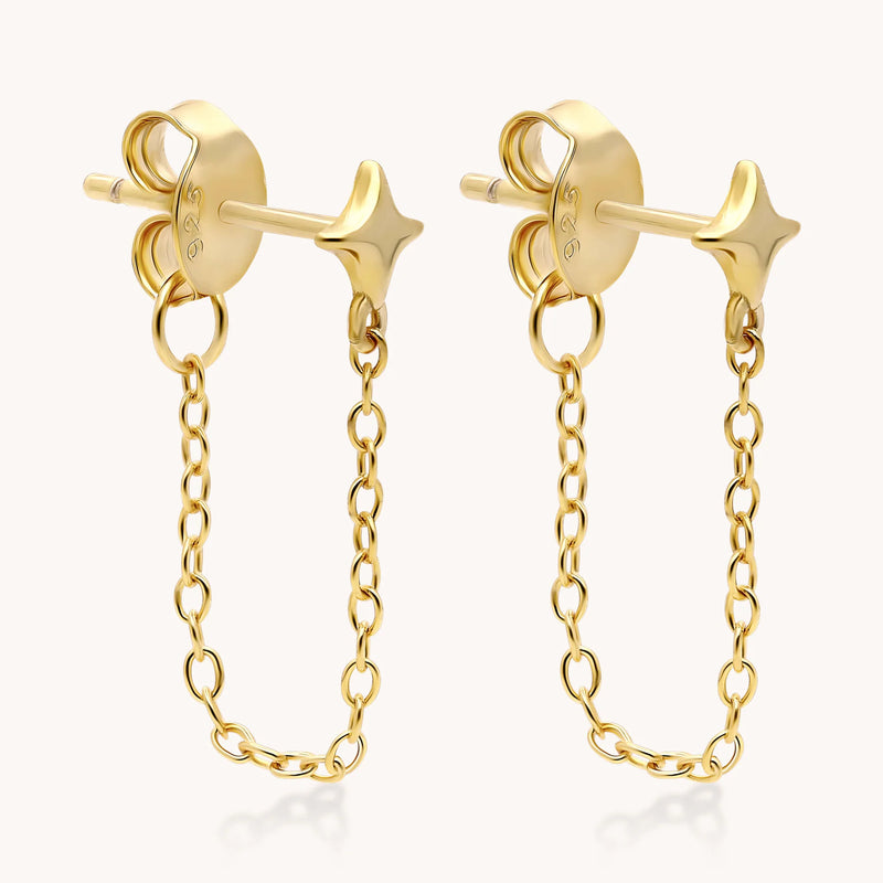 Starburst Dangle Chain Earrings- Little Layers 14k Vermeil Gold  Little Words Project  Paper Skyscraper Gift Shop Charlotte