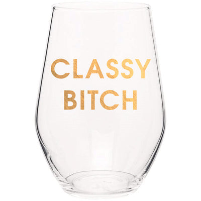 Classy Bitch Stemless Wine Glass Wine Glasses Chez Gagné  Paper Skyscraper Gift Shop Charlotte