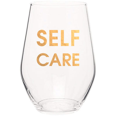 Self Care Stemless Wine Glass Wine Glasses Chez Gagné  Paper Skyscraper Gift Shop Charlotte
