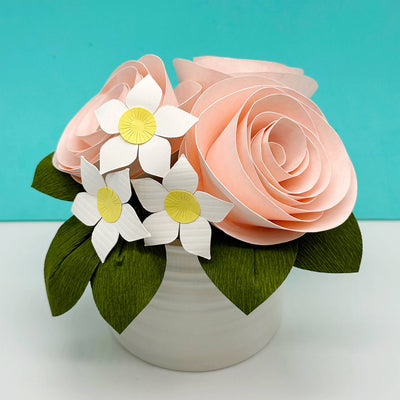 Potted Rose Bouquet (No. 120): White  Love, Anji  Paper Skyscraper Gift Shop Charlotte