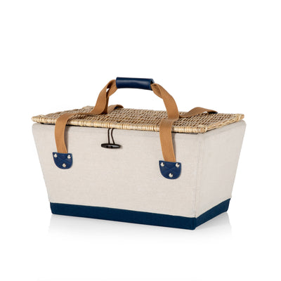 Boardwalk Picnic Basket for 4: Beige Canvas with Navy Blue Accents Outdoors Picnic Time  Paper Skyscraper Gift Shop Charlotte